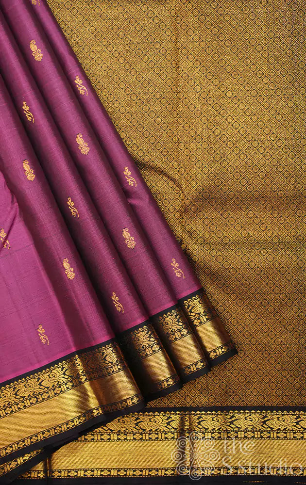 Dark onion pink kanchipuram silk saree with black border