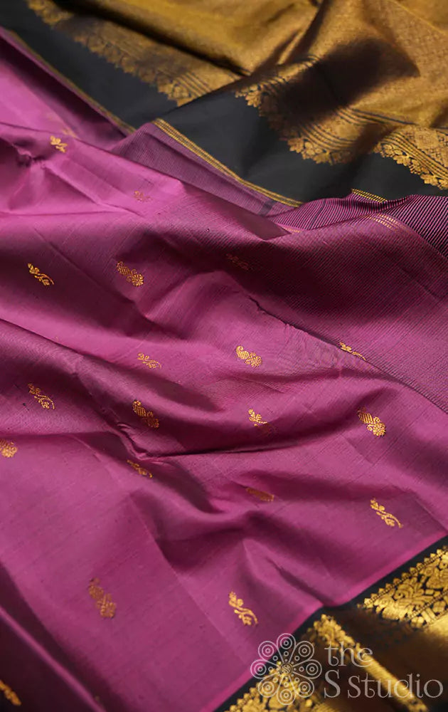 Dark onion pink kanchipuram silk saree with black border