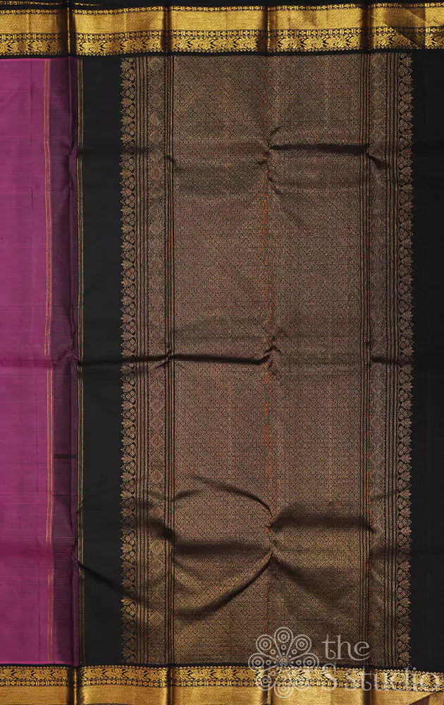 Dark onion pink kanchipuram silk saree with black border