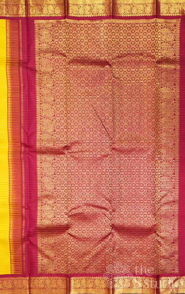 Sunflower Yellow kanchi silk saree  with korvai maroon border