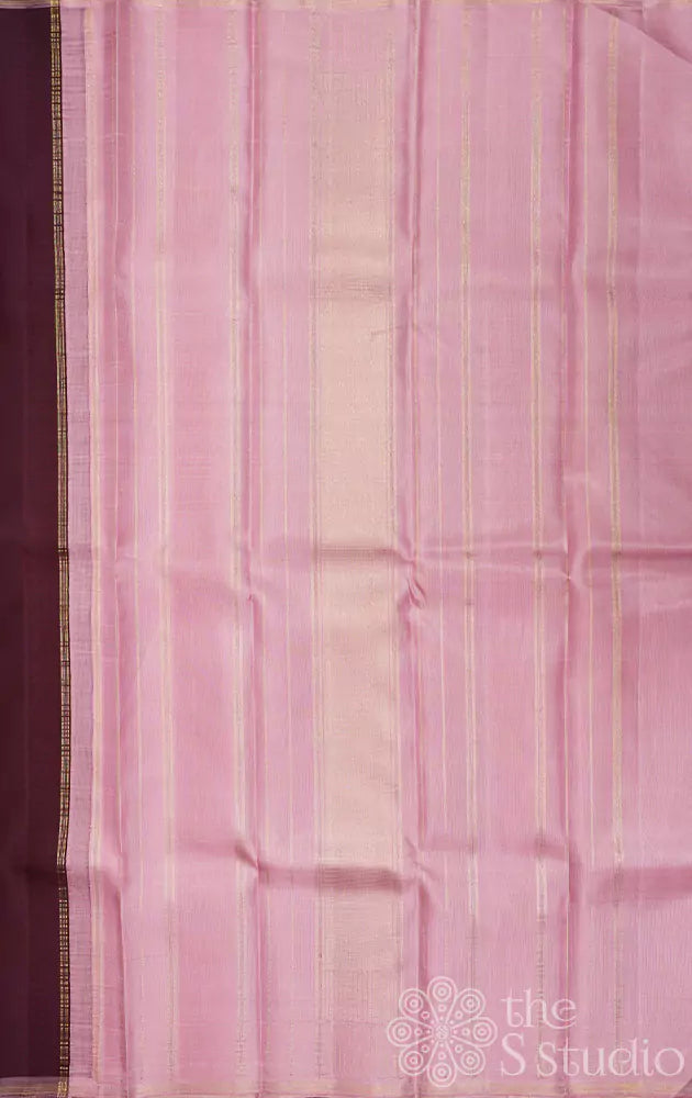 Maroon plain kanchi silk saree with onion pink pallu