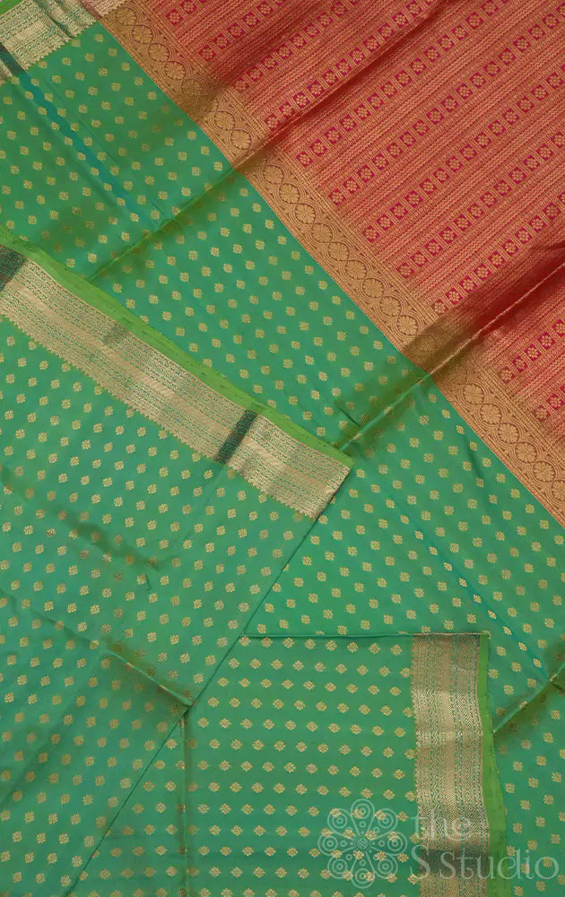 Parrot green soft silk saree with small butta