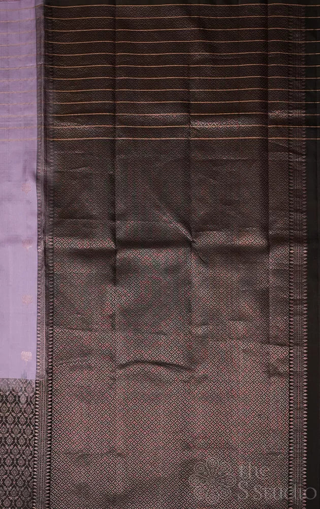 Lavender mubbagam soft silk saree with zari lotus buttas