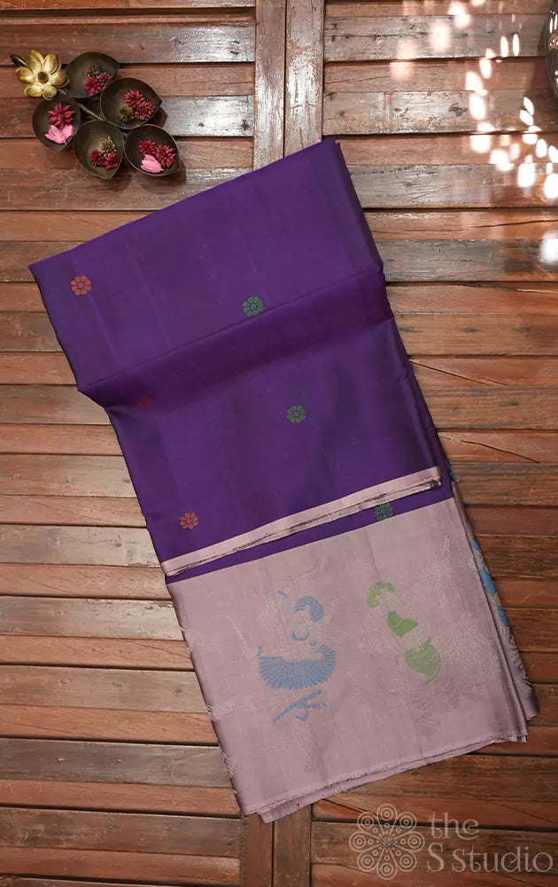 Violet soft silk saree with dancing border