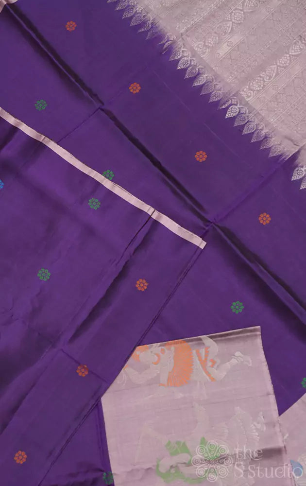 Violet soft silk saree with dancing border