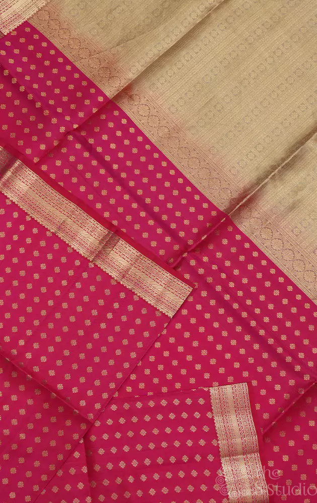 Magenta soft silk saree with small zari border