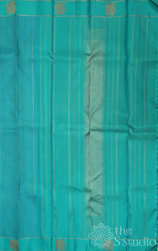 Sea green kanchi silk saree with long thread lines