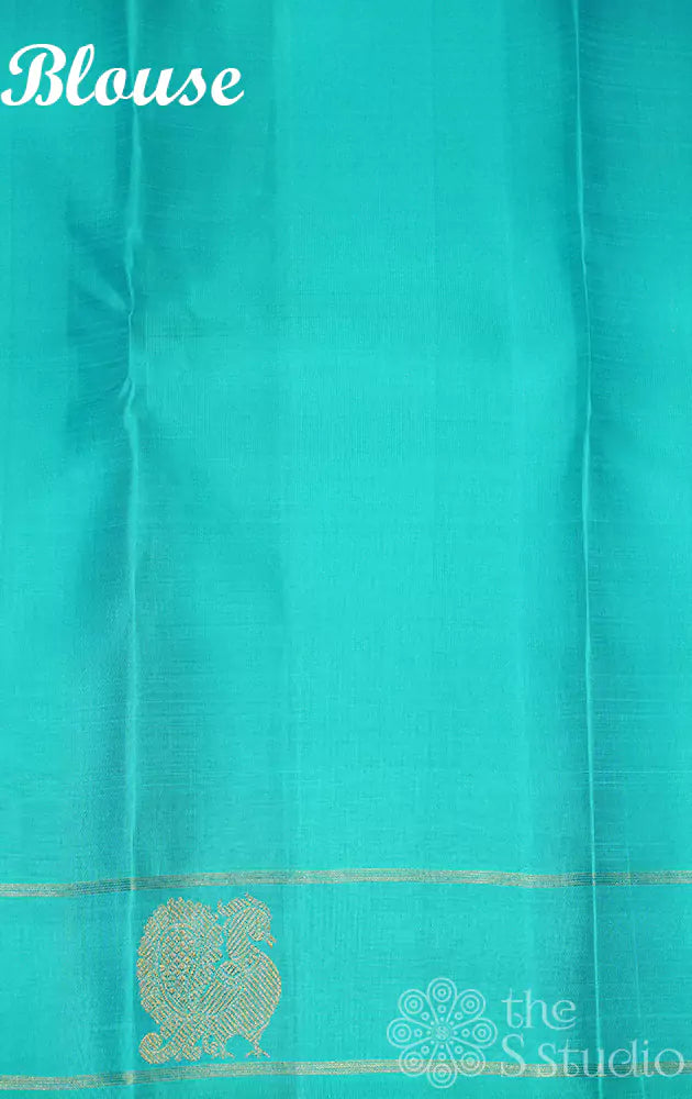 Sea green kanchi silk saree with long thread lines