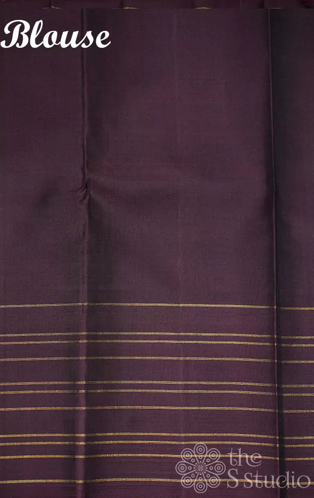 Methi green kanchi silk saree with brown checked border