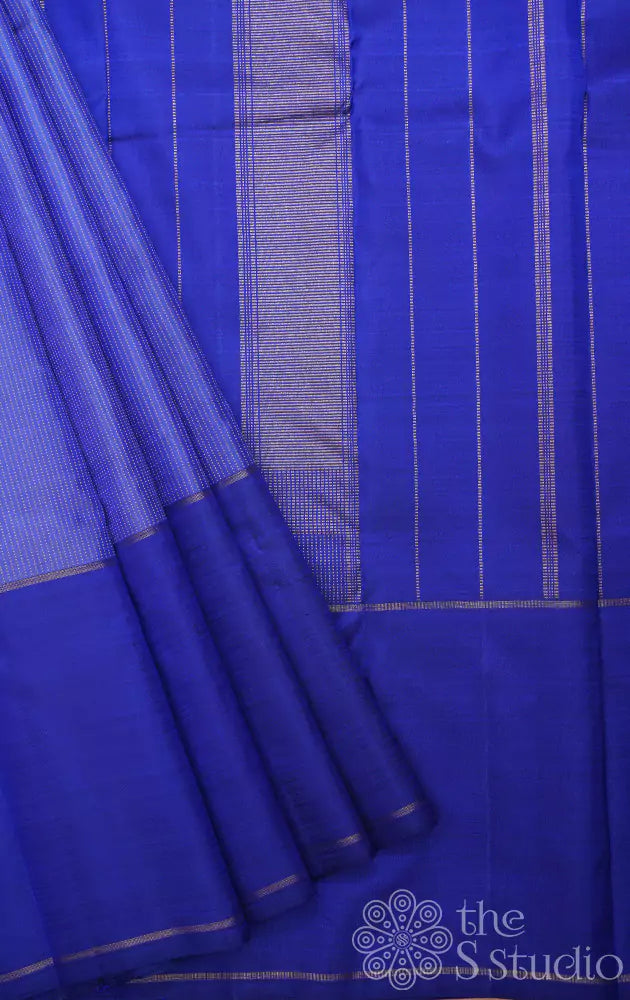 Ocean blue kanchipuram silk saree with long border