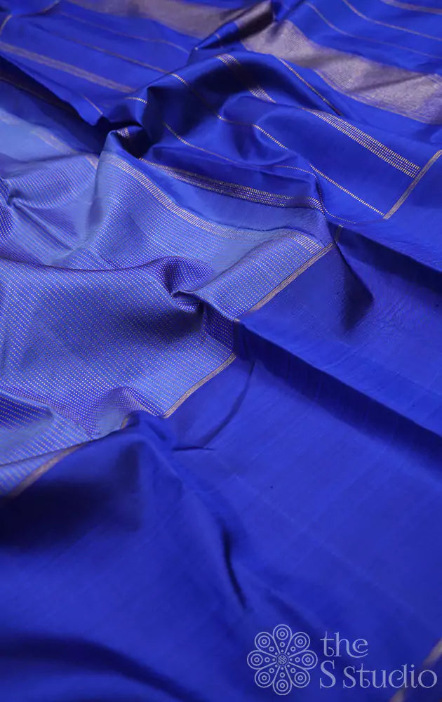 Ocean blue kanchipuram silk saree with long border