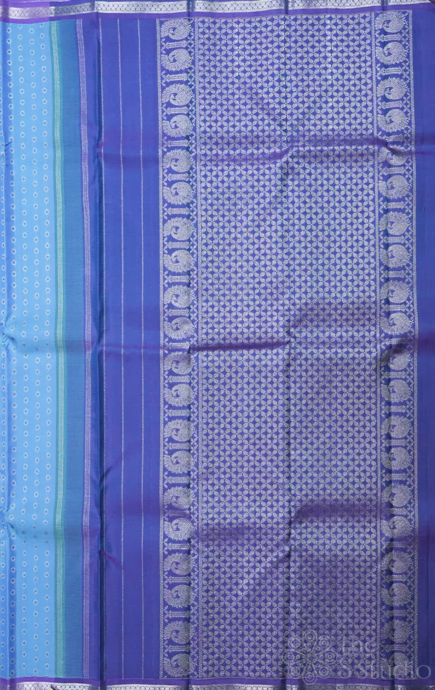 Powder blue kanjivaram silk saree with small lavender border