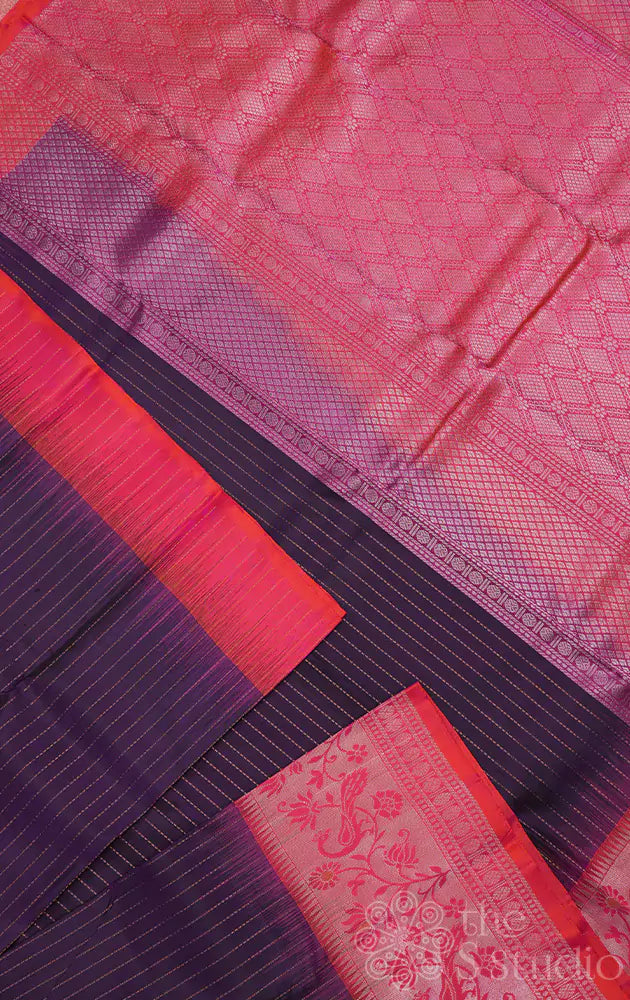 Violet soft silk saree with peach border