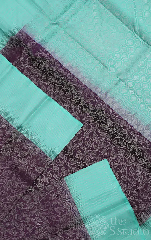 Violet soft silk saree with blue border