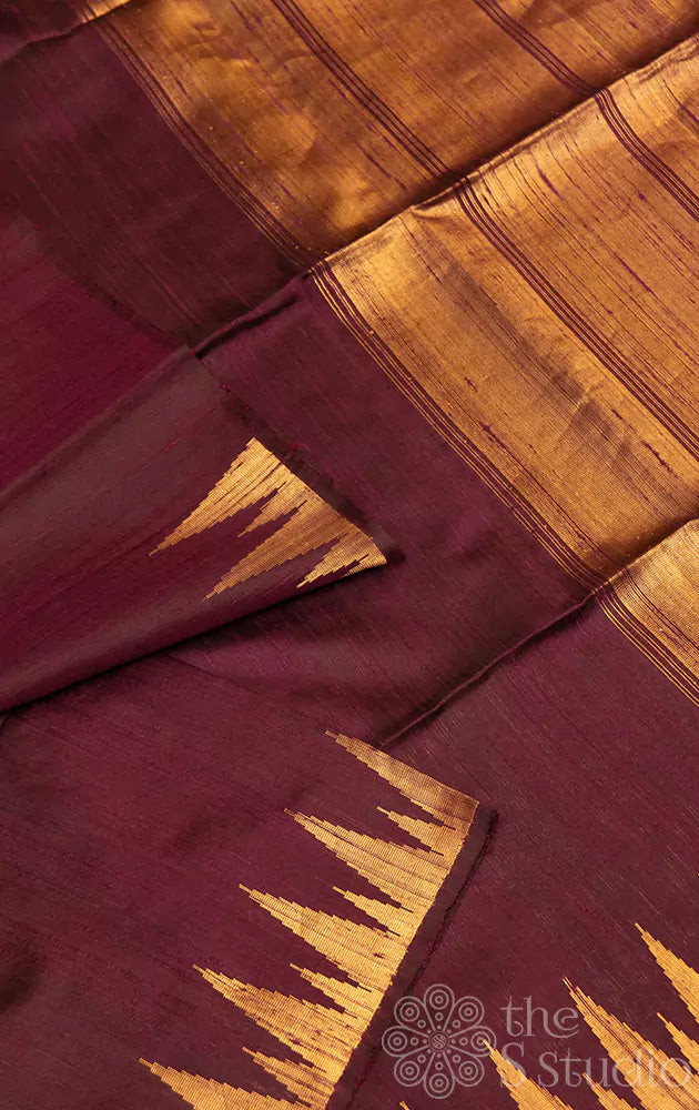 Maroon handloom raw silk saree with zari pallu