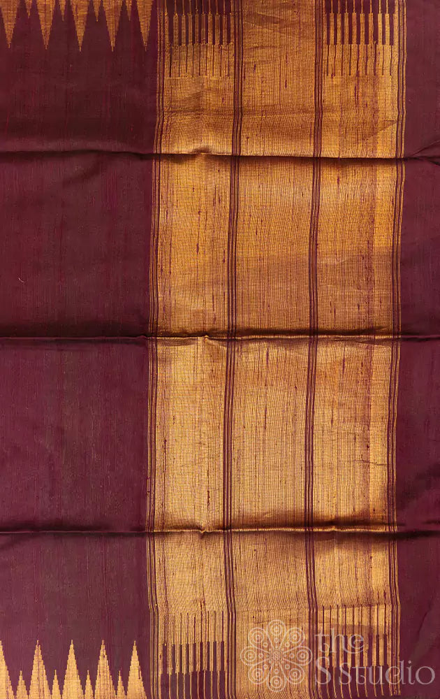 Maroon handloom raw silk saree with zari pallu