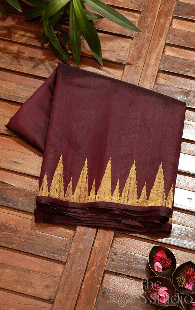 Maroon handloom raw silk saree with zari pallu