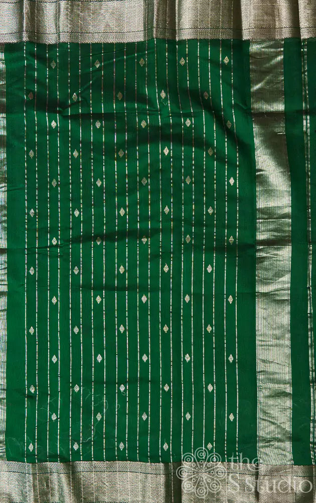 Green maheshwari silk cotton saree with lotus motifs