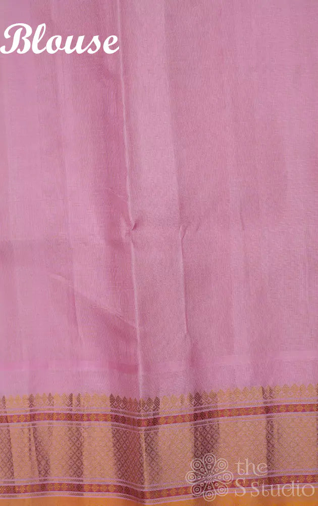 Sea green gadwal silk saree with light pink border