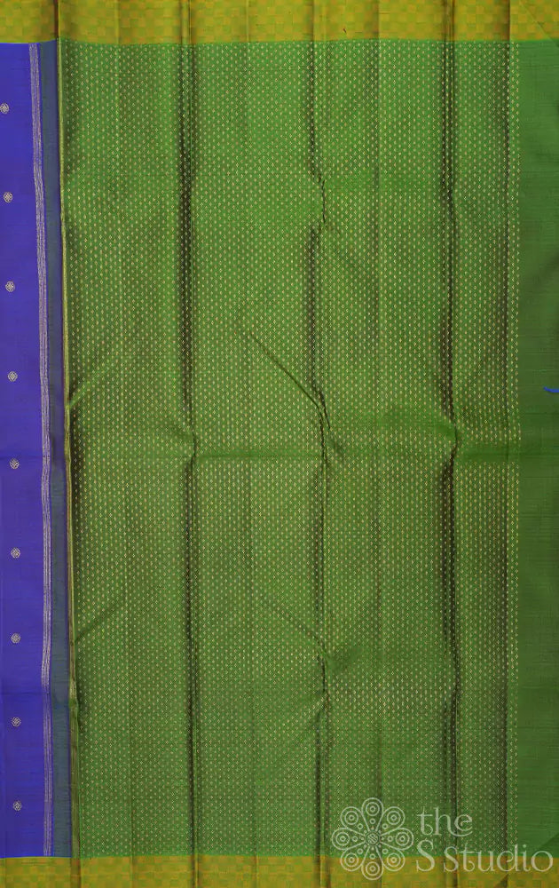 Royal blue kanchi silk saree with green border