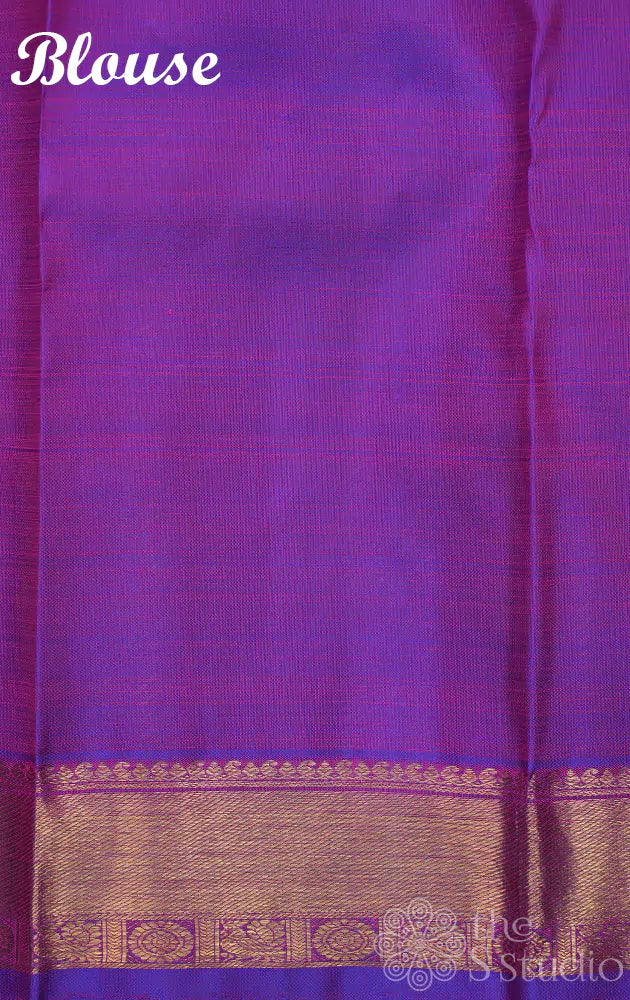 Orange threadwork kanchi silk saree with purple border