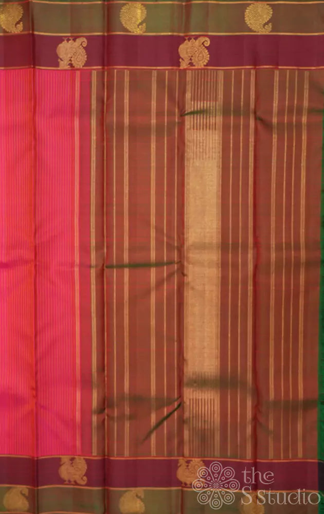 Pinkish red kanchi silk saree with double border