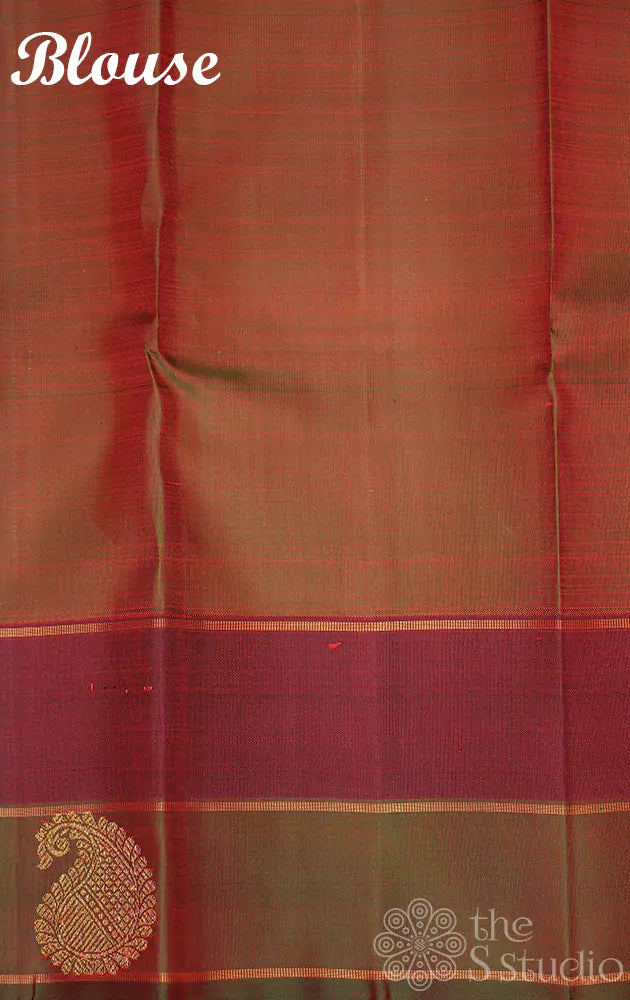 Pinkish red kanchi silk saree with double border