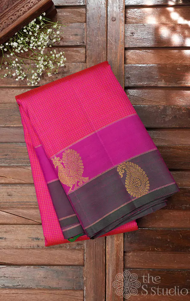 Peacish pink kanjivaram silk saree with double border