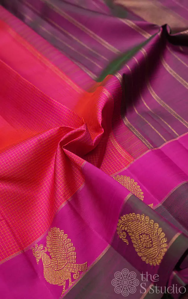 Peacish pink kanjivaram silk saree with double border