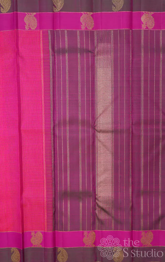 Peacish pink kanjivaram silk saree with double border