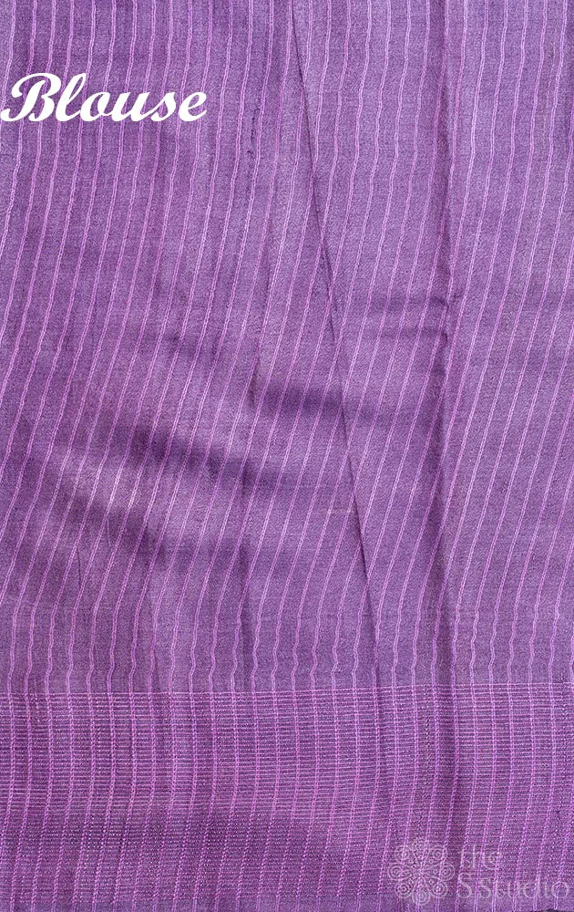 Lavender tussar silk saree with floral prints