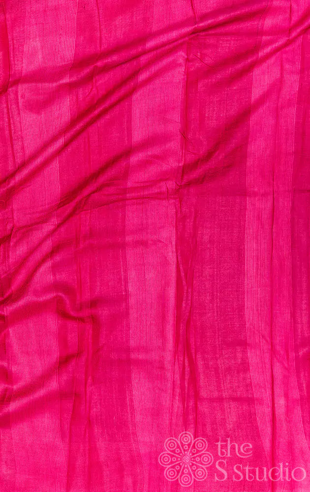 Orange tussar silk saree with contrast pink border