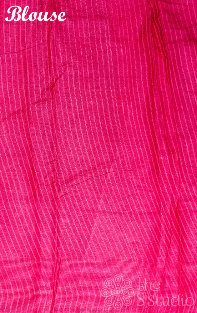 Orange tussar silk saree with contrast pink border