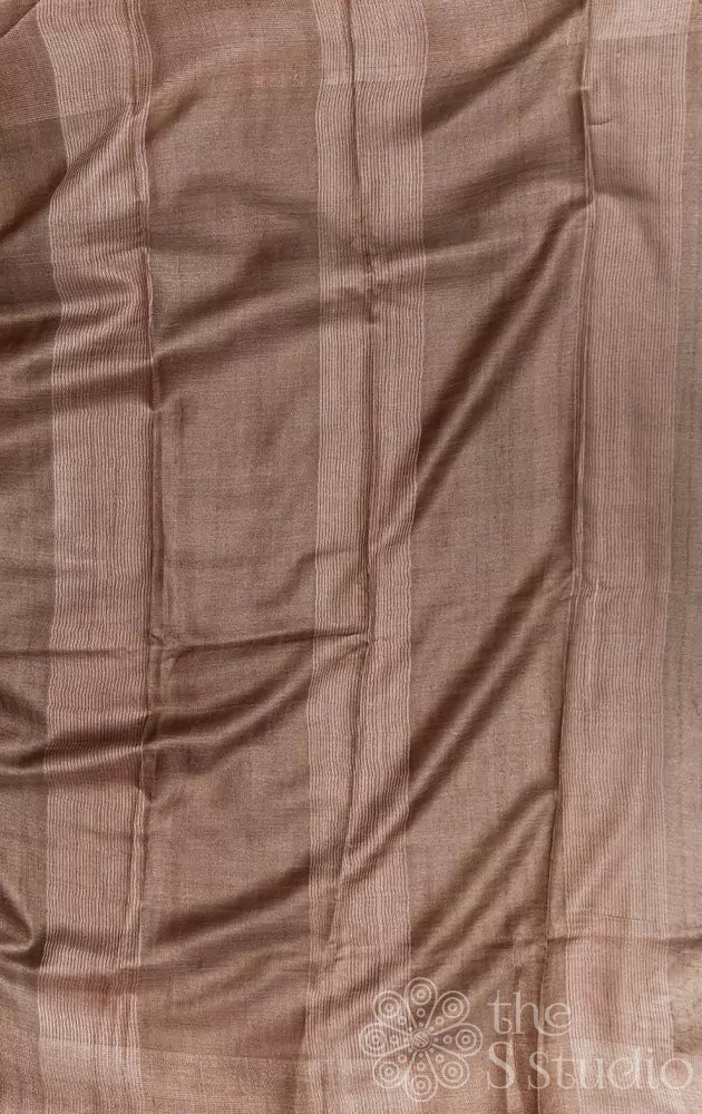 Cocoa brown tussar silk saree with grey floral prints