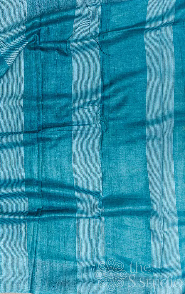 Ocean blue tussar silk saree with multi colour floral prints