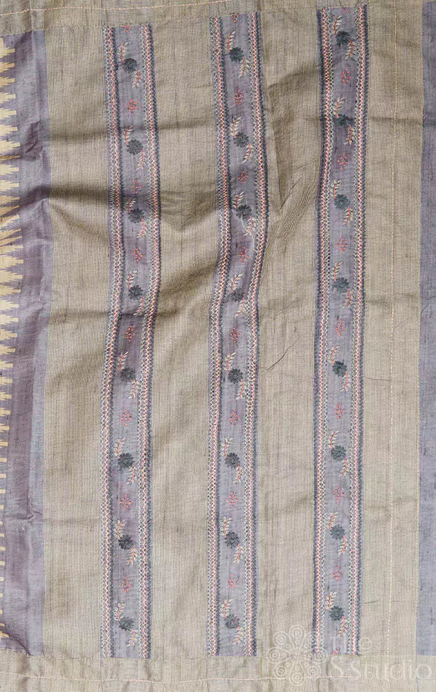 Off white semi tussar saree with hand embroidery