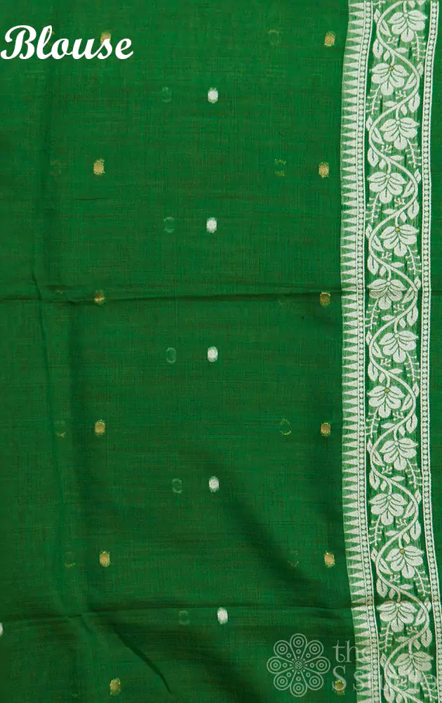 Methi green linen silk saree with floral border