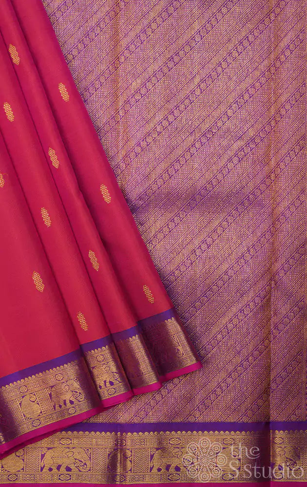 Peacish pink kanjivaram silk with purple border