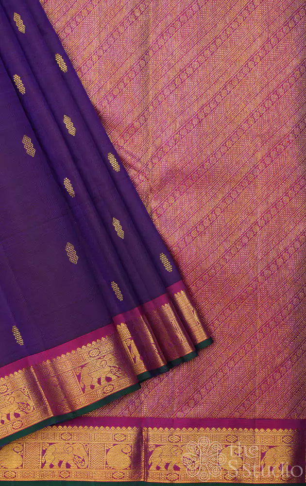 Violet kanchipuram silk saree with magenta border