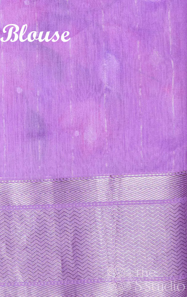 Lavender maheshwari silk cotton saree with hand painted floral motifs