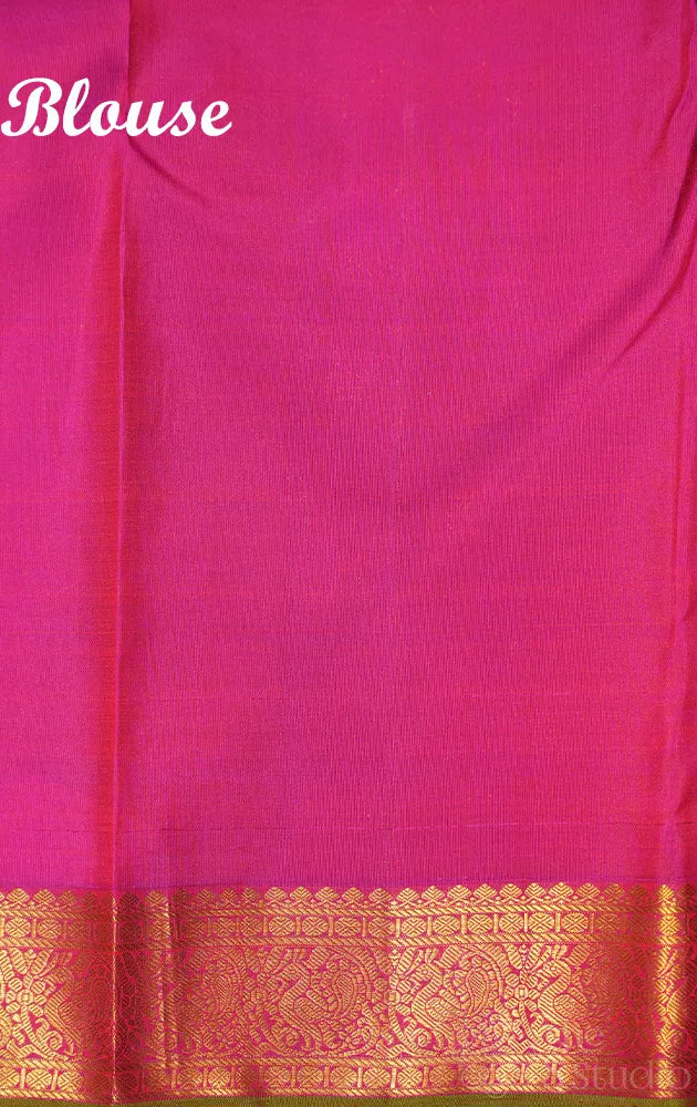 Rani pink kanchipuram silk saree with zari small border