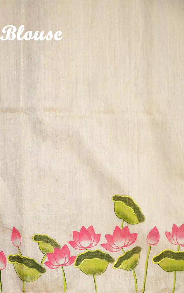 Off white maheshwari tissue silk saree with hand painted pichwai designs