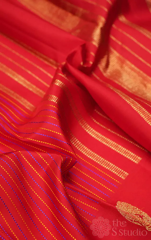 Red kanchipuram silk saree with elephant border