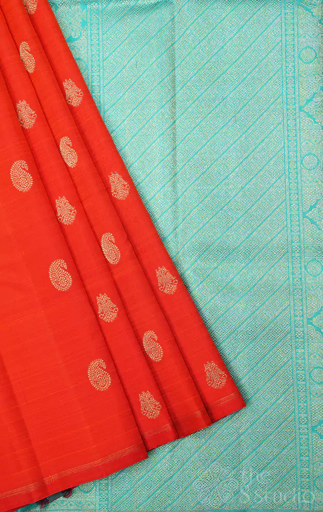 Orange kanjivaram saree without border