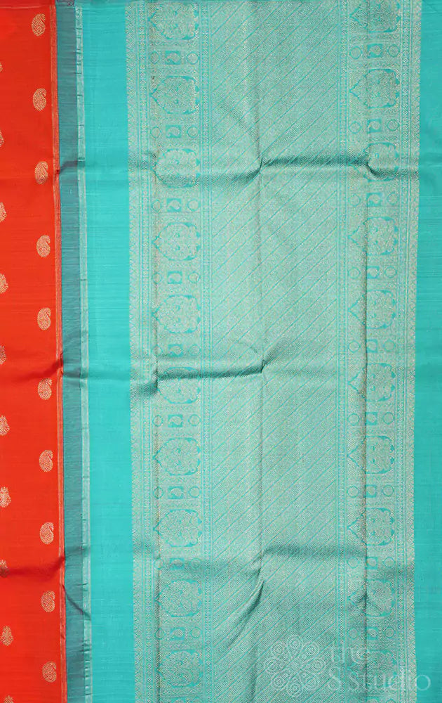 Orange kanjivaram saree without border