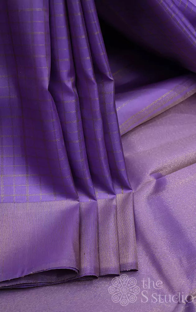 Lavender zari checked kanchi silk saree with ettu kol zari border