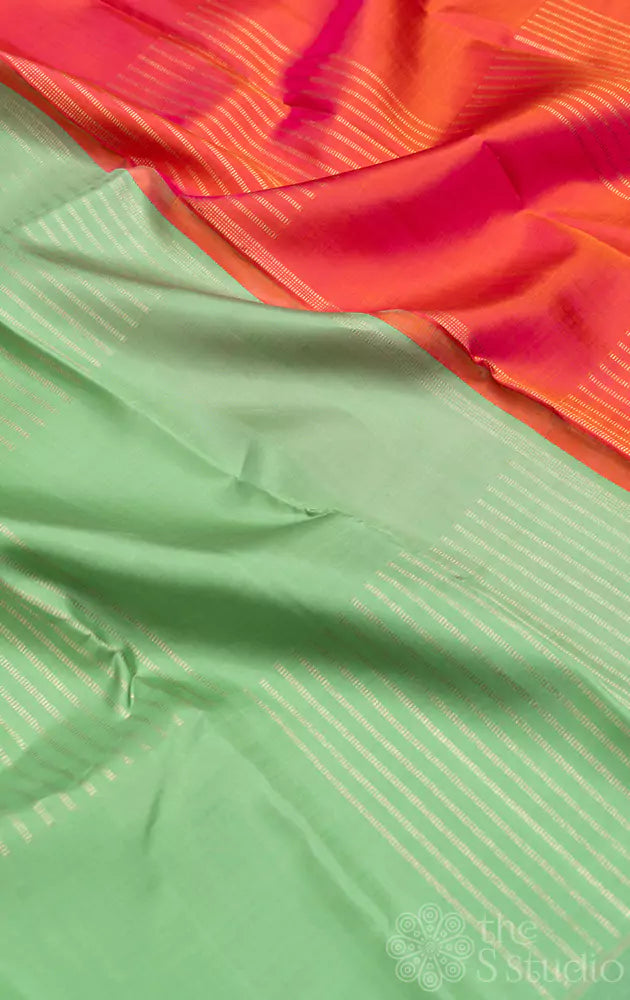 Elachi green box zari pattern kanjivaram saree with contrast pallu