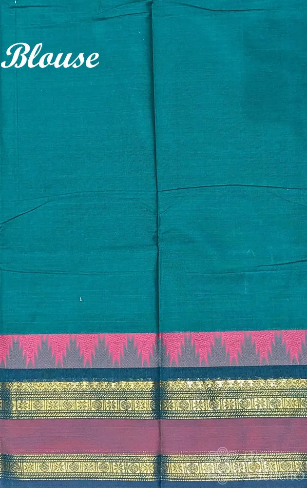 Teal green kanchi cotton saree with rettaipet border