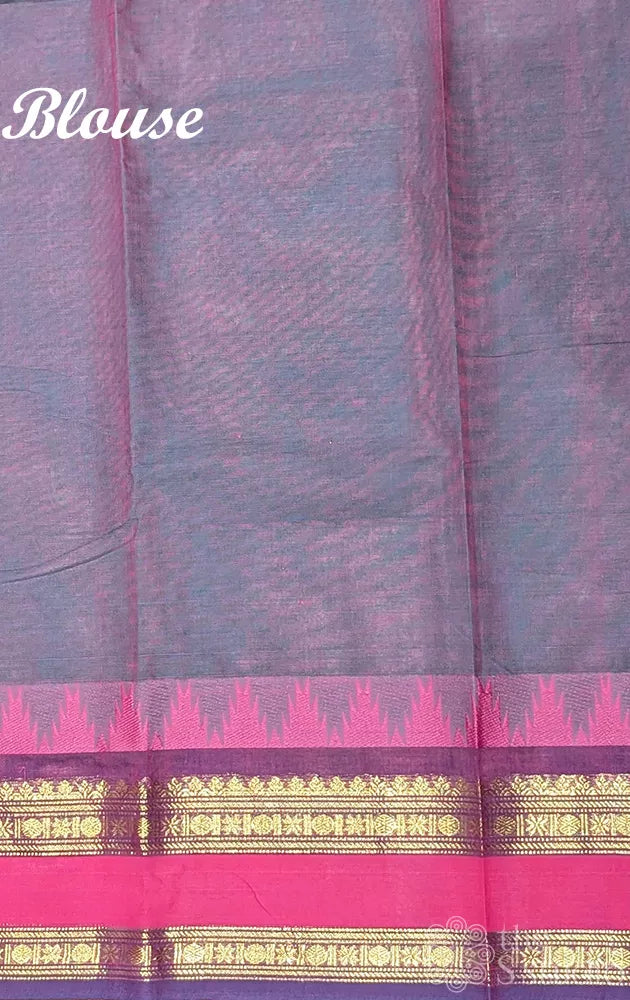 Bluish grey kanchi cotton saree with rettaipet temple border