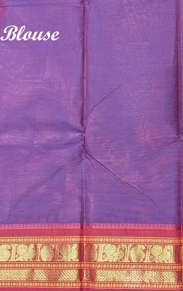 Purple kanchi cotton saree with red zari woven border